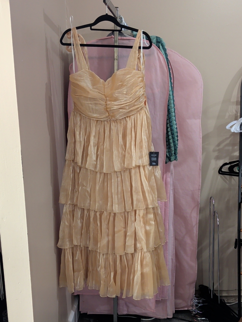 Lulu's Champagne Tiered Ruffle Midi Dress